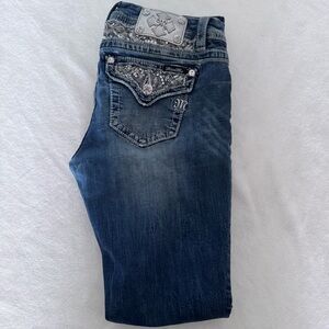 Miss Me Women's Boot Cut Jeans - Blue with Silver Accents